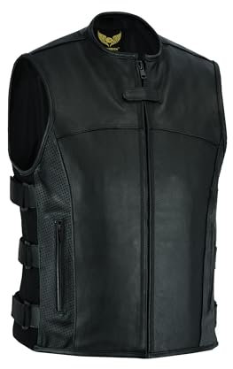 Leatherick Chaleco tipo de cuero de motociclista de grano superior estilo táctico Warrior para hombre con bolsillo profundo y paneles de bolsillo perforados
