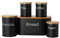 EHC 5pc Essential Tea, Coffee, Sugar, Biscuit and Bread Canisters With Lid - Black