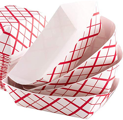 Suszian Paper Hot Dog Food Tray, 50PCS Paper Food Trays Disposable Greaseproof Paper Food Tray for Hot Dogs Ice Cream Popcorn and Nachos,9.5 * 6.9cm