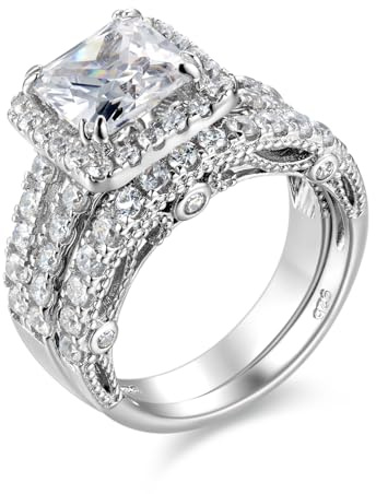 SHELOVES 4Ct Bridal Rings Set Engagement Wedding Rings for Women 925 Sterling Silver Princess AAAAA Cubic Zirconia Sz N