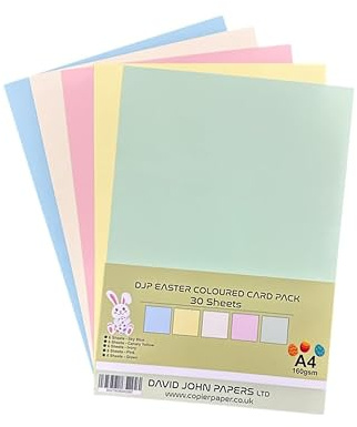 DJP A4 Pastel Easter Colour Card Pack - 30 Sheets 5 Colours Light 160gsm Craft Material