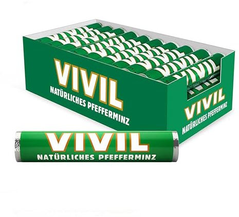 VIVIL Rollen Natürliches Pfefferminz, 30 Rollen, frische Pastillen mit Pfefferminzgeschmack, glutenfrei & laktosefrei, 30 x 29g