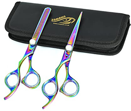 ZAMAHA Lefty - Rasoio professionale da parrucchiere, 16,5 cm, per tagliare e assottigliare (2 pezzi, finitura multipla)