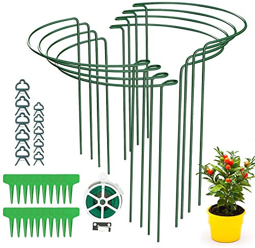 8 Pack Plant Support Stakes Ring Cage Metal Garden Plant Stakes Green Half Round Plant Support Ring Large Plant Supports for Peony, Tomato, Vegetable, Hydrangea, Rose, Flowers Vine (Green)