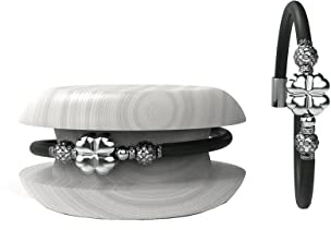 Too Late Bracciale Donna Caucciù con Strass e Charm, Bracciale Macaron Gioiello con Charm Cuore Stella Portafortuna - 100% Made in Italy (strass luck, nero)