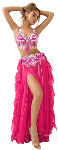 ROYAL SMEELA Magdansare kostymer professionella för kvinnor magdans kläder för damer magdans kläder dam magdans kostym set magdans kostym magdans kostym set magdans kostym, Rosenröd, S
