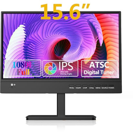 othoig 15.6 inch Small TV,Flat FHD IPS 1080P Screen TV with Antenna and Digital ATSC Tuner,HDMI/USB/VGA/Port,12 Volt Car Charger Cable/AC Power for Kitchen and Caravan(Non Smart TV)