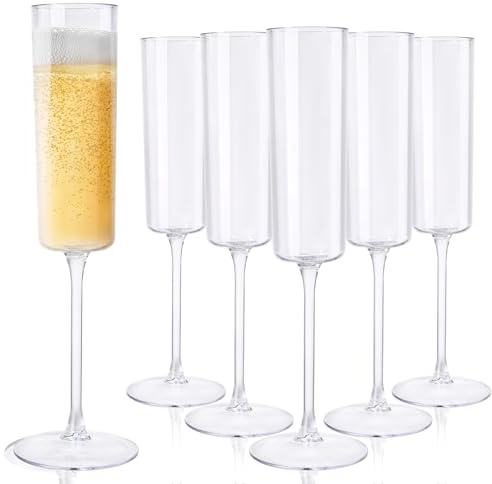 Ciaell 24 Pack Plastic Champagne Flutes - Clear 6 Oz Disposable Champagne Glasses - Square Plastic Toasting Glasses for Party Birthday Anniversary Wedding