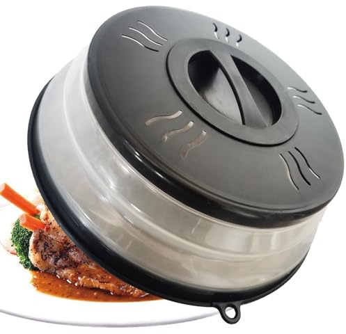 Microwave Splatter Cover Vented for Food, Microwave Plate Cover Splatter Guard & Colander, Fruit Vegetables Drainer with Hook Hole, Dishwasher-Safe,BPA-Free Silicone & Plastic (Black)