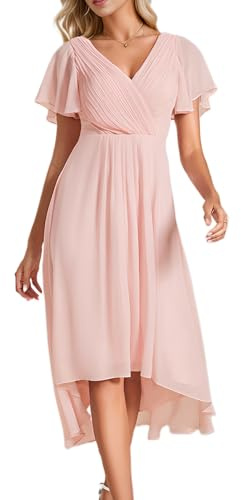 Ever-Pretty Robes de Demoiselle d’Honneur Femme Mousseline Manches Flottantes Au Genous Rose 48