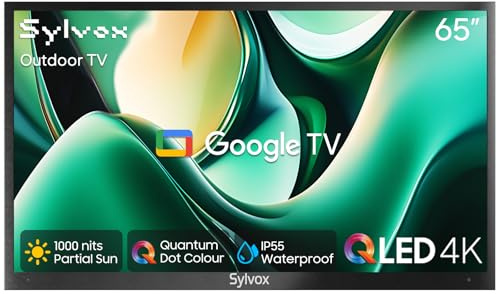 SYLVOX Outdoor TV, 65 4K QLED Smart TV, Quantum Dot Colour, Dolby Atmos, IP55 Waterproof 1000 Nit Brightness Outdoor Television for Partial Sun, Built-in Google Cast, Voice Remote (Deck Pro QLED 2.0)