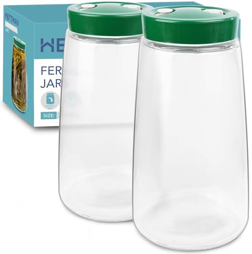 HEFTMAN Lot de 2 bocaux de fermentation avec aération 1 voie d'aération – 2,2 litres – Idéal pour une fermentation sûre pour kéfir, kimchi, choucroute, levain, avoine de nuit – 2 bocaux de