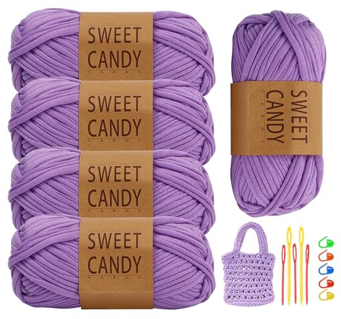 Handstickgarn, 5 x 50 g akrylull för stickning, färg akryl ull för virkning, virkgarn, färgglatt färggradient, mjukt flerfärgat garn, set för virkning stickning och hantverk, virkgarn (lila 250 g)