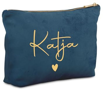 Meine Kosmetiktasche - Personalisierte Samt Kosmetiktasche für Makeup und Kosmetika mit eigenem Namen - Blue Topaz, 21x15cm