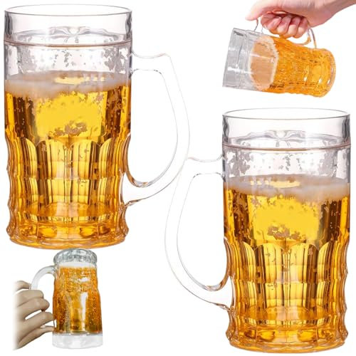 CAKEEYUM Lot de 2 chopes à bière factices, chopes à bière drôles Double Couche de 450 ML, Doubles en Plastique PS avec poignées, modèle Mezzanine, chope pour Boissons Bar, chop