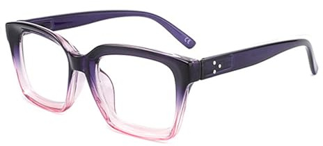 Hubeye Retro Oversized Large Frame Reading Glasses for Women Men Black Square Fashion Oprah Style Blue Light Blocking Computer Reader (Black Purple, 2.00)