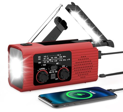 Radio Portátil De Energía Solar De Emergencia, Manivela Solar Emergencia Pilas, Radio Meteorológica NOAA para Domestica Y De Camping con Am/FM, para Carga De Teléfono