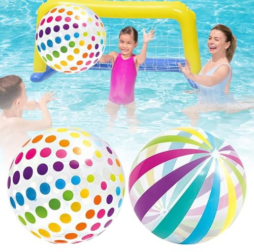 2 Stück Wasserball Aufblasbar,Wasserball Kinder,Bunt Gestreifter Wasserbälle,Strandball,Aufblasbarer Ball,Wasser Ball,für Draußen Schwimmbad Pool Strand Beach Aufblasbare Des Spielzeug ball Set,40cm