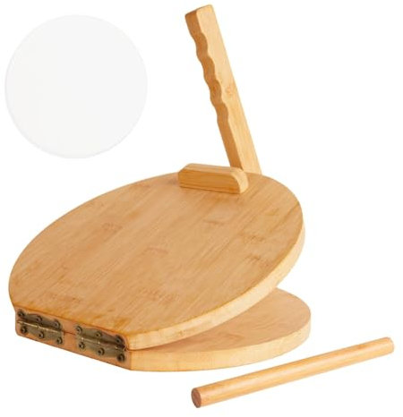 BOFRHME Wooden Tortilla 10 Inches Wood Tortilla Maker, with Rolling Pin & 50 Pcs Parchment Paper, for Homemade