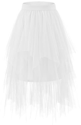 Bridesmay Gonne in Tulle per Donne Stile Fatina A-Line Morbida a Strati in Maglia Midi Lunga Tutu Gonna per Halloween Festa da Tè Tutus, bianco-Style1, M