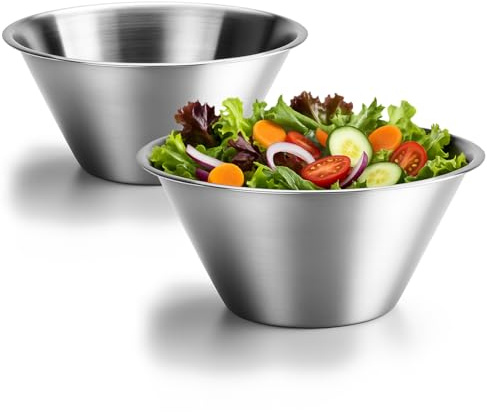 com-four® Ensemble de 2 bols en acier inoxydable - saladier empilable - bol en acier inoxydable pour la cuisson, le service et les collations - bol à mélanger - bols en métal - bols à trempette