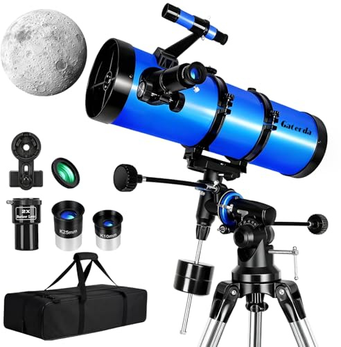 Gaterda Teleskop, 150EQ Newton-Reflektor teleskope für Erwachsene, Professionelles Teleskop für Erwachsene Astronomie, kommt mit 2X Barlow-Linse, Smartphone-Adapter & Mondfilter