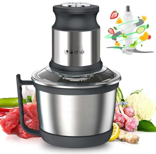 BoluDukNN Robot Culinaire 800w, Hachoir à Viande électrique Domestique 3l, 2 Vitesses Réglables Rapide/Lent, Bol en Acier Inoxydable avec Poignée