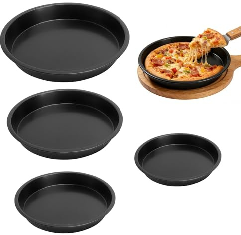 HENGBIRD Eglia Teglia Forno per Pizza in 4 Misure con Pennello per Olio – Teglia per Pizza Antiaderente da 16/18/20/22 cm, Accessori per Croccanti a Casa – Stampo in Acciaio al Carbonio