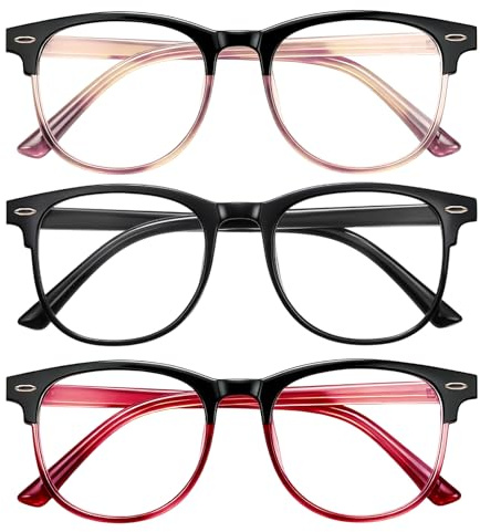 viiotu 3 Pack Reading Glasses for Women Men Filter UV Lightweight Square Readers Glasses (3-Color, 3.5)