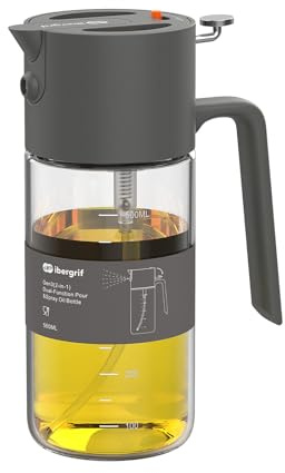 Ibergrif Pulverizador de aceite 2 en 1, 500 ml, gris