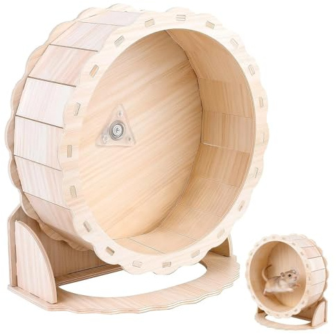 Touosy Rueda Hamster Rueda Hamster Silenciosa 23 CM, Madera Natural Accesorio para Mascotas, Diseño Seguro Juguete Ideal para Ejercicio para Hámsters Enanos Jerbos Ratones