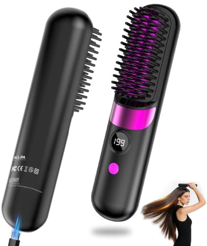 Go Brush 2026 Upgraded Cordless Hair Straightener Brush,Black | 4 Heated Ceramic Hot Comb 15-min Timer Rechargeable Hair Styling Airbrush Tool for Daily & Travel, HOT in SOCIAL MEDIA