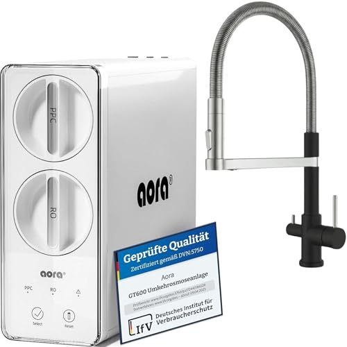aora Sistema de ósmosis inversa GT600 + grifo de 3 vías sin taladrar filtro de agua de ósmosis + 8 etapas de filtración y cambio de filtro en 3 segundos sin depósito de combustible RO (GT600 +