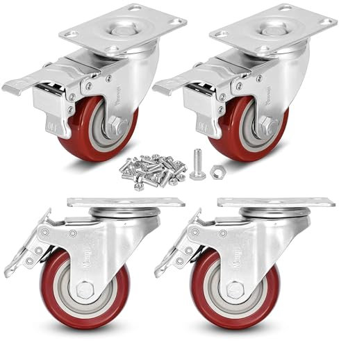Moogiitools 4er set Lenkrollen 76 mm mit Bremse,Doppelverriegelung 360 Lenkrollen Schwerlast mit 680kg Tragfähigkeit