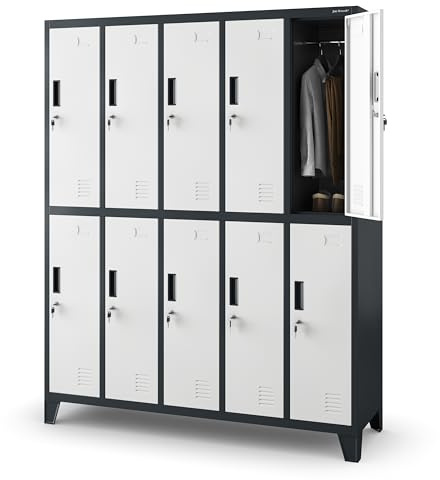 Jan Nowak Taquilla Vestuario Armario Metalico con 10 Compartimentos Portaetiquetas Ranuras de ventilación Recubrimiento de Polvo 172 cm x 136 cm x 45 cm (Antracita-Blanco)