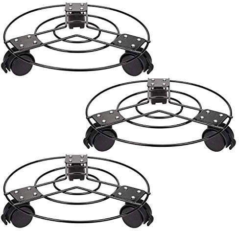 Fasmov 3 Stück Blumenroller mit Rädern Robust Pflanzenroller Metall Untersetzer Rund Möbelroller mit Feststellrädern für Drinnen und Draußen, Tragkraft 75kg