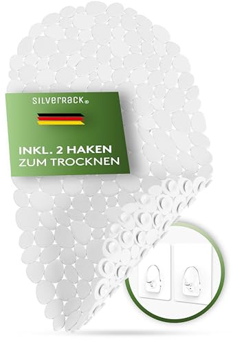 SilverRack DermaSensitivo Tapis de baignoire 100 % sans BPA (blanc - aspect galets) – Tapis de baignoire antidérapant 69 x 36 cm – Tapis de douche antidérapant pour un maintien sûr dans la baignoire