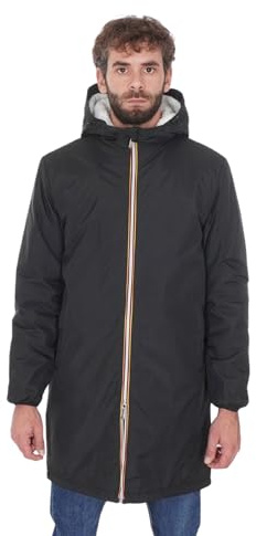Ciabalù Parka Uomo Invernale con Cappuccio Imbottito con Pelliccia Sintetica Interna Giaccone Lungo Impermeabile Trench Slim Fit (IT, Testo, M, Regular, Regular, Nero)