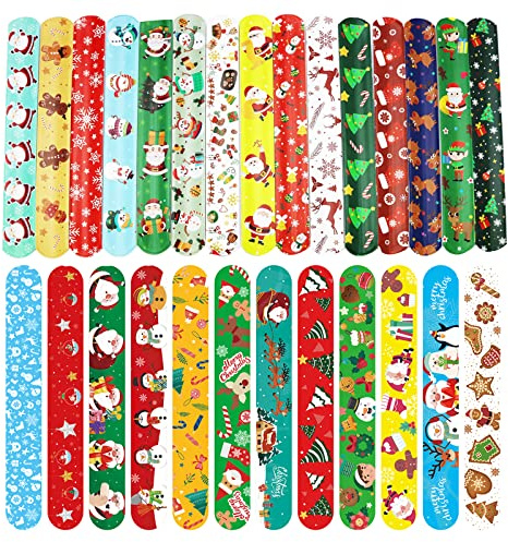 YAAVAAW Pulseras de Golpe de Navidad para Niños, Rellenos de Bolsa de Fiesta y Calcetines de Navidad, 27 Unidades de Pulseras de Golpe al por Mayor para Niños y Niñas, Favores Fiesta