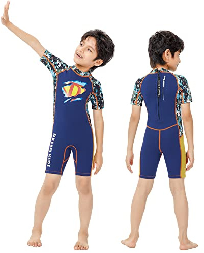 Lansru Traje de neopreno para niños, traje de baño térmico corto de 2,5 mm, traje de buceo de neopreno, para natación, surf, kayak