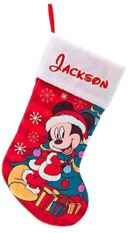 Kurt S. Adler Mickey Mouse Christmas Stocking - Officially Licensed Disney Mickey Character in Santa Suit Holiday Decoration for Kids - 19 with Plush Cuff (Red Custom)