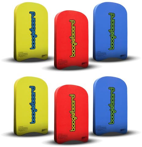 BoogieBoard Sport Trainer 19 Bodyboard Kickboard TC8 Deck PE Core Crescent Tail Beginners Pool Beach (6 Pack Bundle: Blue+Yellow+RED)