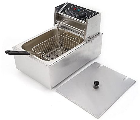 DeeDuud Friggitrice in acciaio inox 6L, friggitrice ad olio 2500 W 60 ℃ – 200 ℃ con contenitore per grasso rimovibile, termostato per uso domestico e commerciale