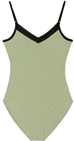 HROYL Body da Danza per Donna Classica Scollo a V Body da Balletto Ginnastica Leotards con Spalline Sottili,C03D-Verde Matcha,S