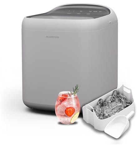 Klarstein SparkIce - Macchina del Ghiaccio, 15 kg/24h, Cubetti in 6 Min, Touchpad, Pulizia Automatica, Cubetti in 2 Dimensioni, Macchina del Ghiaccio da Casa, Ice Maker con Paletta, Bianco