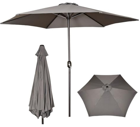 Samuel ALEXANDER 2.7m Havana Garden Patio Parasol with Crank Handle and Cover in Grey