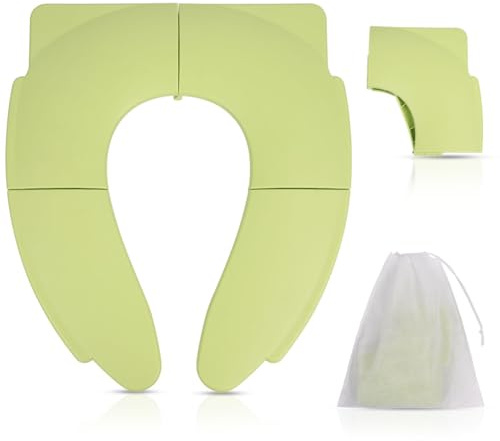 HOTUT Asiento Inodoro Plegable para Niños, Infantil Portatil Plástico Adaptador WC, Antideslizante Plegable Reductor WC para Viaje para Niños y Niñas, Viene con 1 Pegatinas de Estrellas-Verde