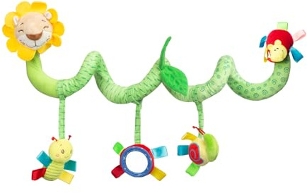 SENSILLO - Juguete para Cochecito de Bebes, Cadena para Cochecito, Espiral de Juguete para Colgar, Asiento de Bebe para Coche Cuna, Regalo Sensorial para Recien Nacidos - León