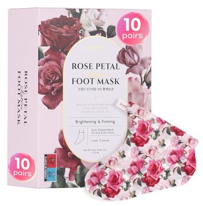 Koelf Rose Petal Satin Foot Mask (10pairs) - Intensive Nourishing Socks, Rose Scented Foot Repair Masks with Peptide, Collagen, Shea Butter, Urea for Silky Smooth Feet, Foot Treatment, Body Mask