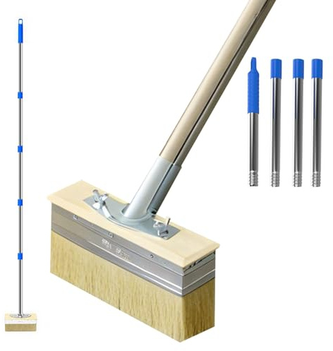 ​​Pincel Pintura Cubiertas con Mango Largo 135cm, Brocha Cubierta Pinceles Terrazas Cerdas Gruesas 18cm, Cepillo Plana Aplicador Manchas Barniz para Madera Exterior, Suelos, Vallas, Muebles​,Techo